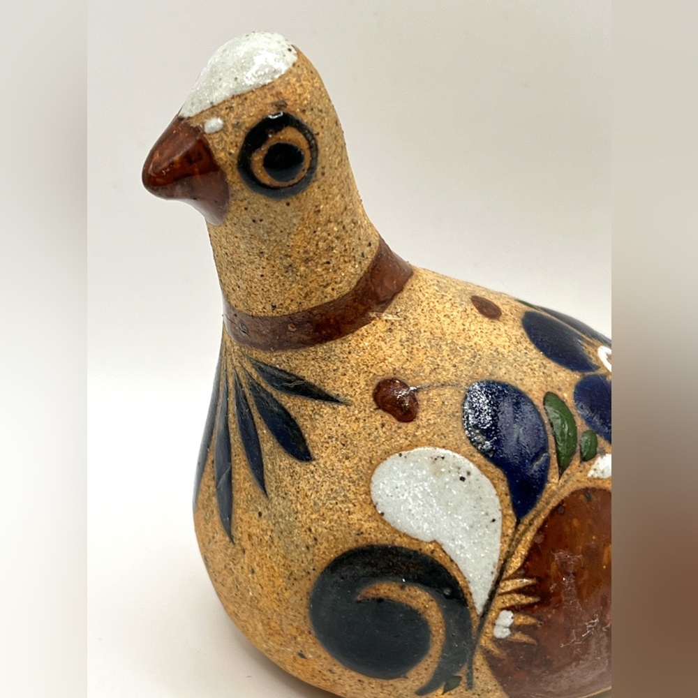 Tonala Pottery Mexican Folk Art Hand Painted Bird Figurine Floral Design 5x3x4" - Picture 2 of 10